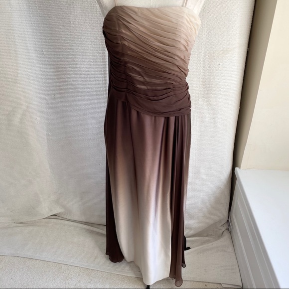 Couture Silk 8 10 Ombré Fade Gathered Dress Brown Formal Gown Prom - Picture 4 of 8